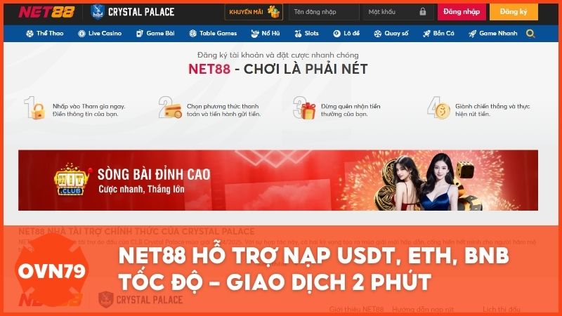 Net88 hỗ trợ nạp USDT, ETH, BNB tốc độ – Giao dịch 2 phút