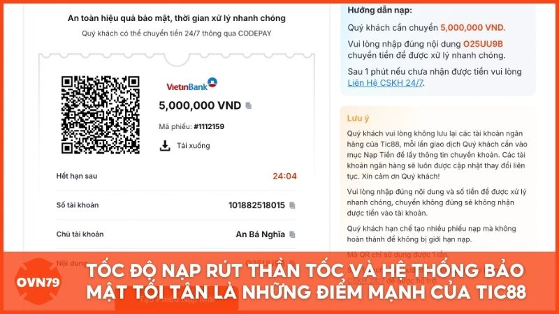Tốc độ nạp rút thần tốc và hệ thống bảo mật tối tân là những điểm mạnh giúp nhà cái uy tín Tic88 thu hút hàng triệu người chơi